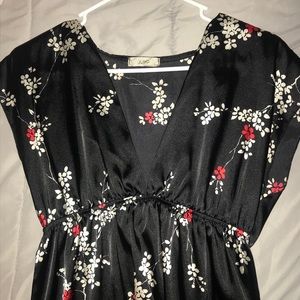 Satin Floral Top/Dress - Deep V